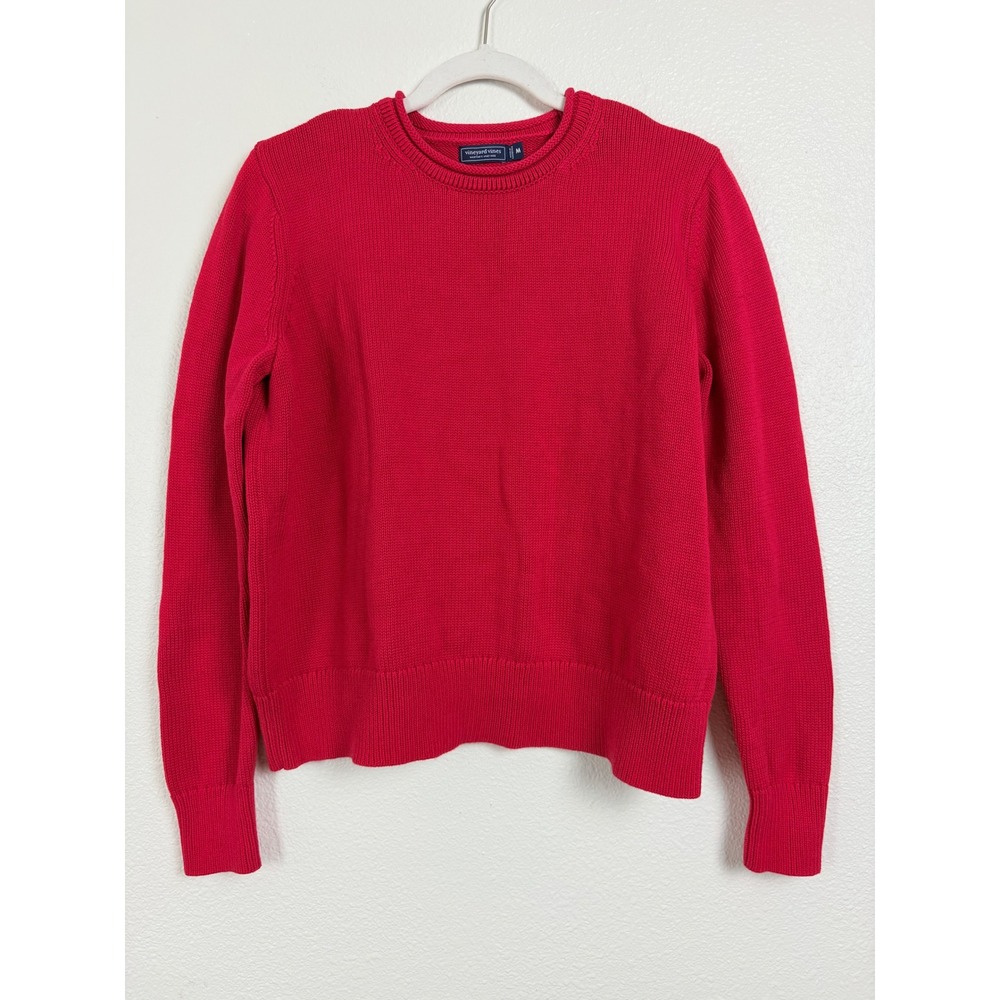 Vineyard Vines Womens Tomato Red Cotton Shaker Knit Crewneck Sweater Medium Fall
